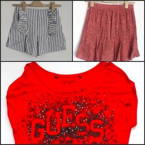 GUESS TEE + ZARA HIGH WAISTED SHORTS + SUZY SKATER SKIRT Each Sold Separately